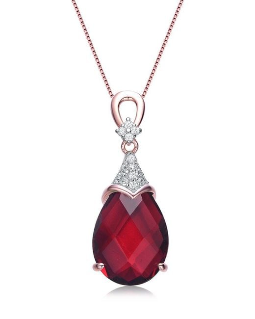 Genevive Jewelry Pink 18k Rose Gold Vermeil Cz Teardrop Pendant Necklace