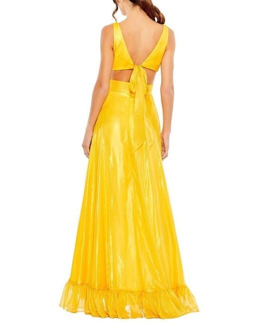 Mac Duggal Yellow Cut Out High Low Ruffle Gown
