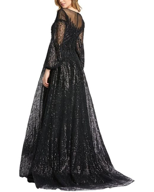Mac Duggal Black Jewel Encrusted Illusion Long Sleeve A Line Gown