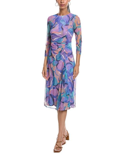 Vince Camuto Blue Long Sleeve Printed Midi Dress