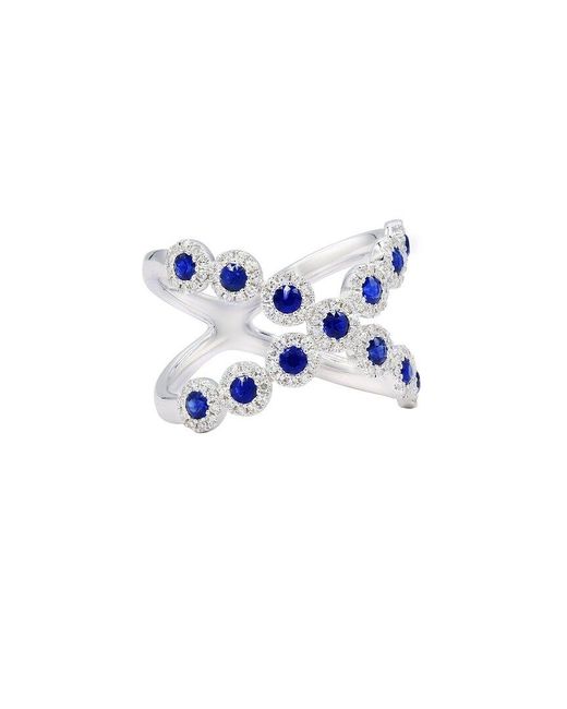Diana M Blue Fine Jewelry 14k 1.01 Ct. Tw. Diamond & Sapphire X Ring