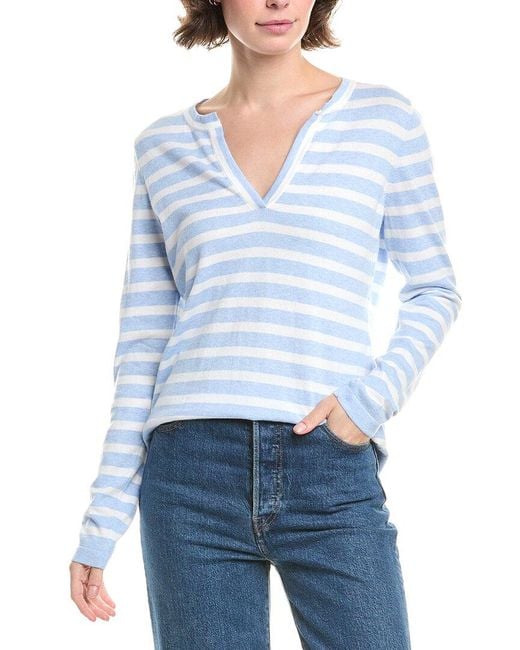 Forte Blue Split Neck Cashmere-Blend Sweater