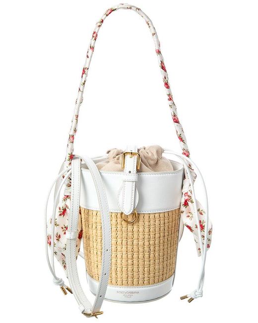 Dolce & Gabbana White Capri Raffia Bucket Bag