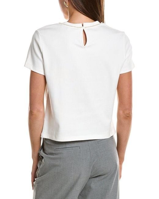 English Factory White Pearl Bow Detailed T-Shirt