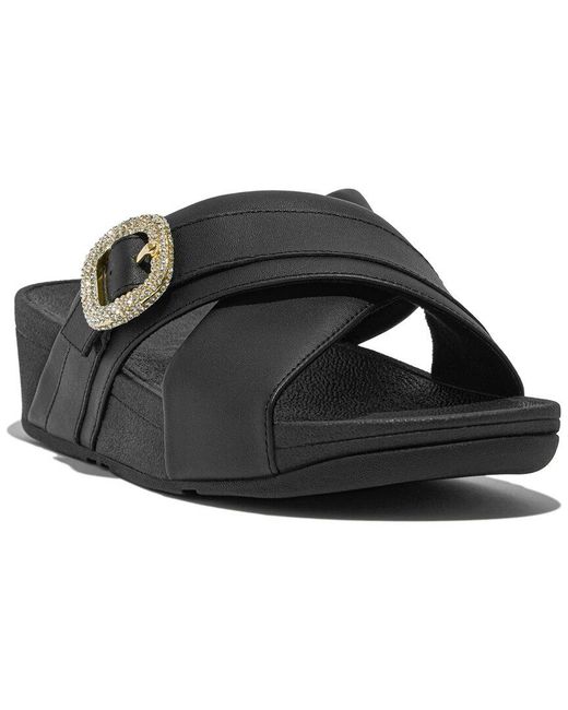 Fitflop Black Lulu Crystal-Buckle Leather Sandal