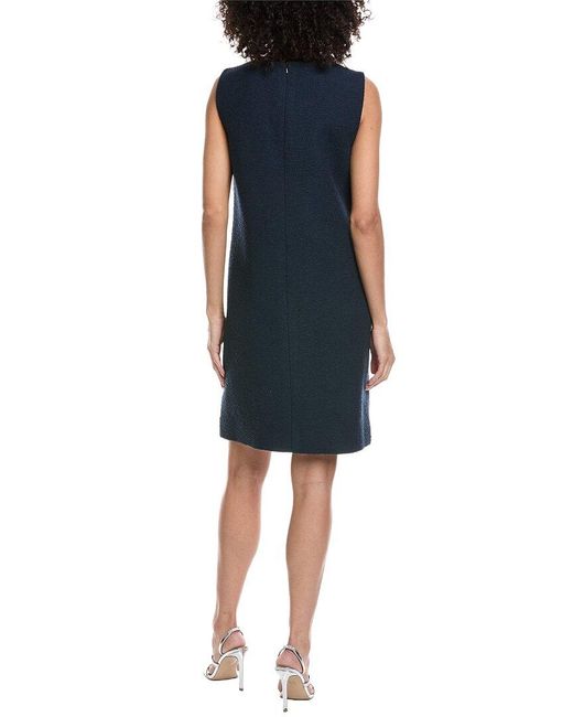Oscar de la Renta Blue Tweed Wool-Blend Shift Dress