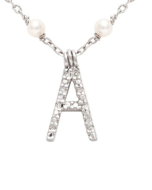 Jane Basch White Silver 0.12 Ct. Tw. Diamond 2mm Pearl Initial Necklace (a-z)