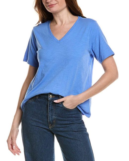 Eileen Fisher Blue V-Neck T-Shirt
