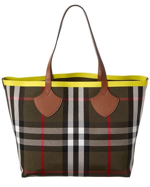 Burberry Black Check Large Reversible Canvas & Leather Tote
