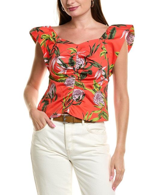 Nicole Miller Red Ruched Top