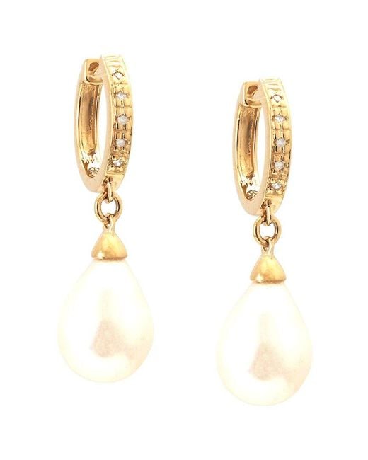 Gemstones Metallic 0.03 Ct. Tw. Diamond & 6.5-7.5Mm Pearl 14K Earrings