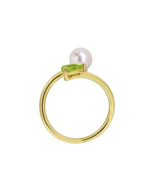 Rina Limor White Plated 0.44 Ct. Tw. Gemstone & 6-6.5Mm Pearl Ring