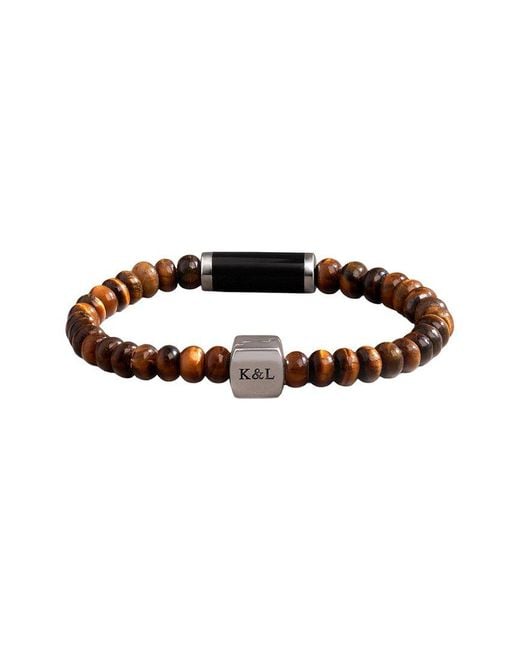 Karma and Luck Brown Plated Tiger Eye Stretch Bracelet