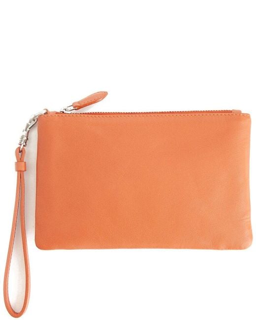 ROYCE New York Orange Zippered Leather Wristlet Wallet