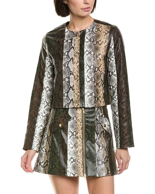 Cynthia Rowley Green Vegan Leather Patchwork Jacket