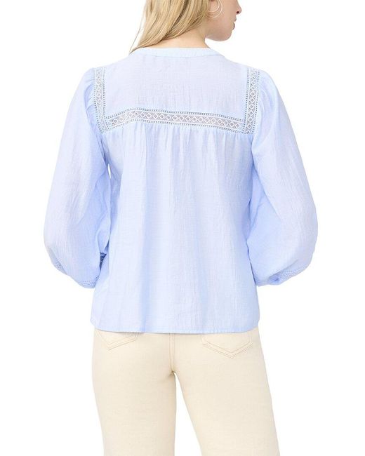 Vince Camuto Blue Crewneck Pleated Front Top