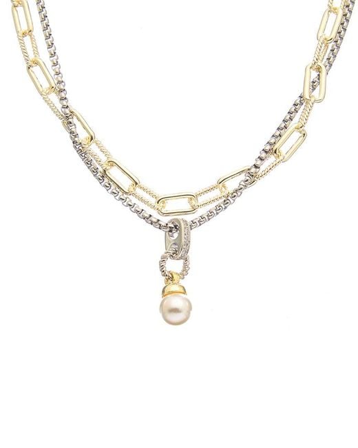 Juvell Metallic 18k Plated Pearl Cz Link Necklace