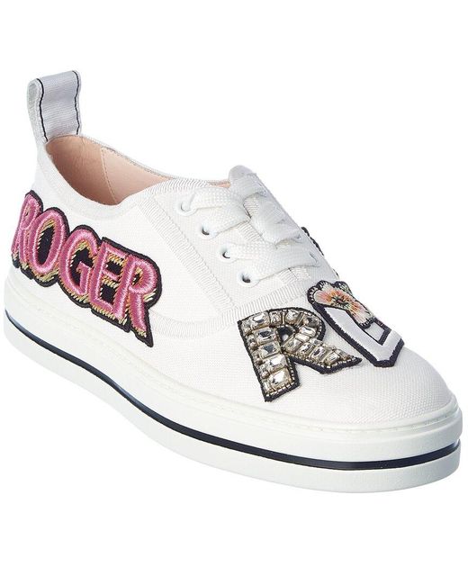 Roger Vivier White Call Me Vivier Patch Canvas Sneaker
