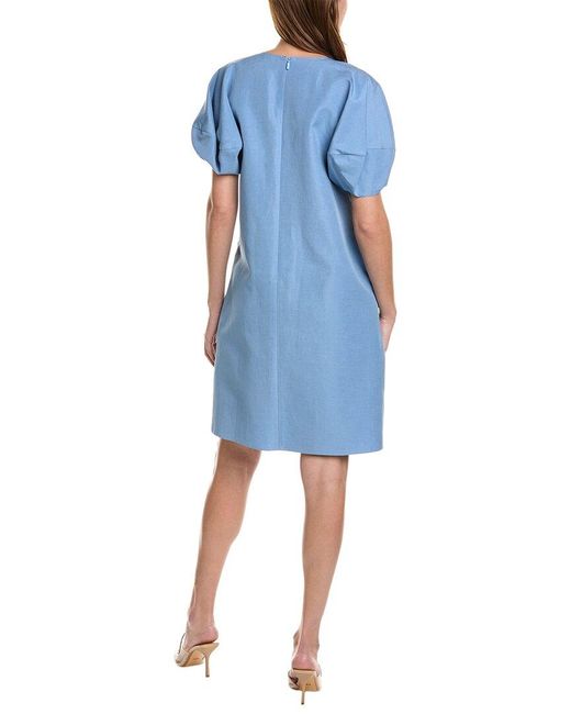 Lafayette 148 New York Blue Lantern Sleeve Silk & Linen-blend Dress