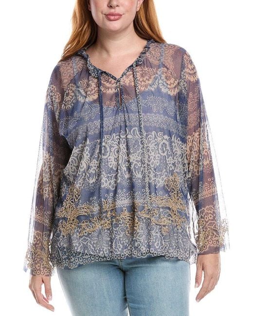 Johnny Was Blue Plus Mazzy Peasant Blouse