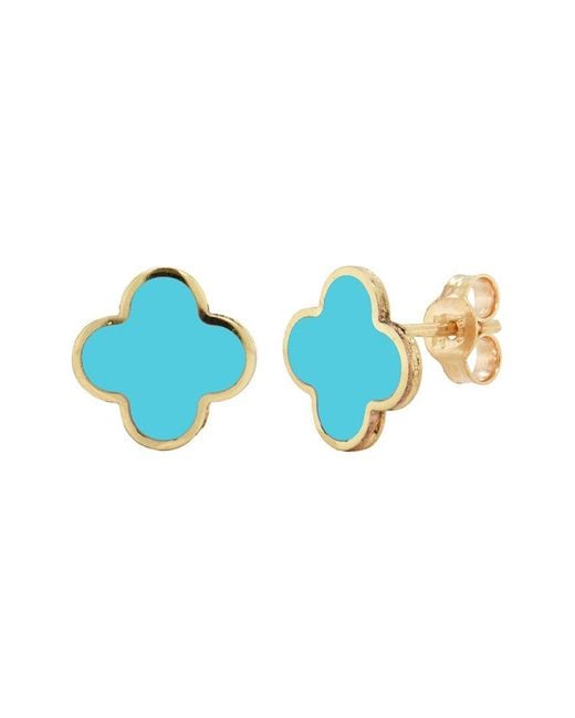 Italian Gold Blue 14K Bar Studs
