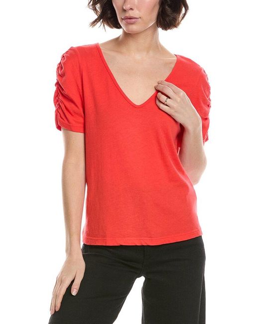 Michael Stars Red Josie Ruched Sleeve T-Shirt