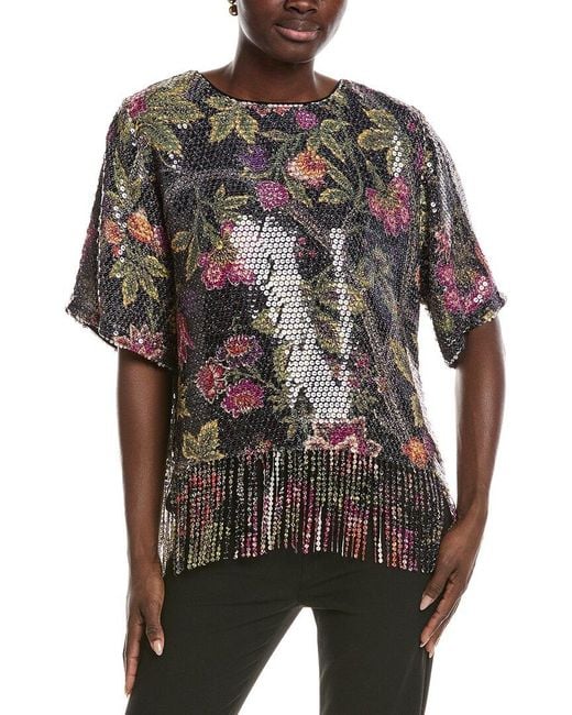 Kobi Halperin Gray Celina Print Sequin Blouse
