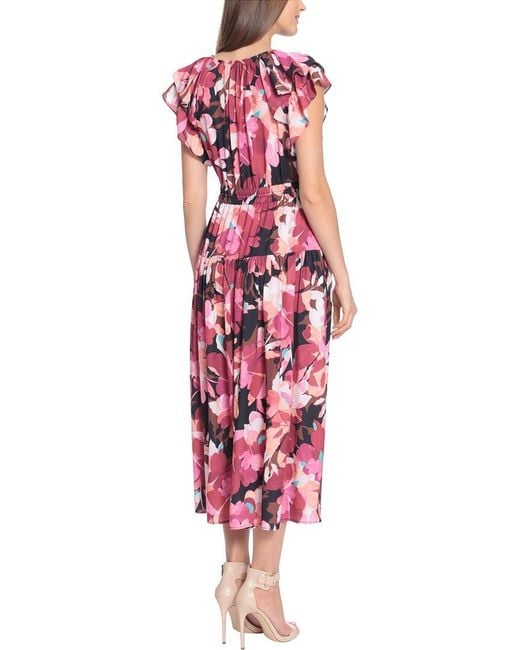Maggy London Red Ruffle Sleeve Midi Dress