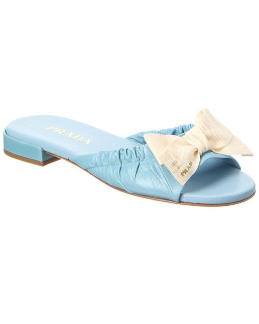 Prada Blue Logo Leather Sandal