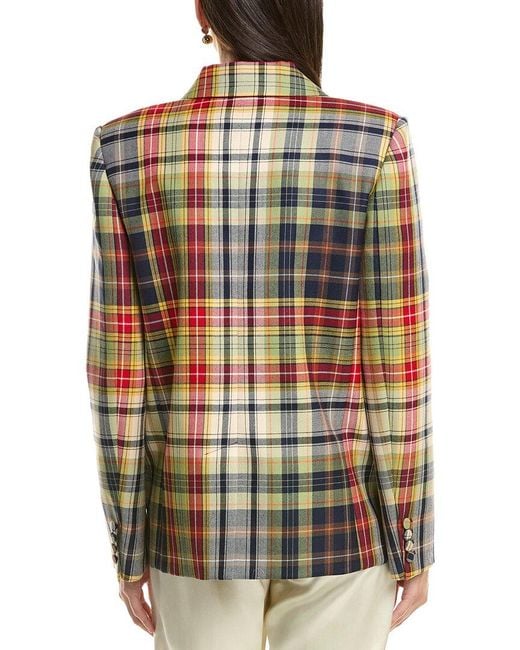 Oscar de la Renta Blue Plaid Silk-Lined Wool Jacket