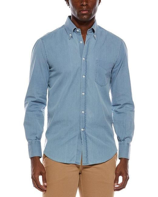 Brunello Cucinelli Blue Brushed Shirt for men