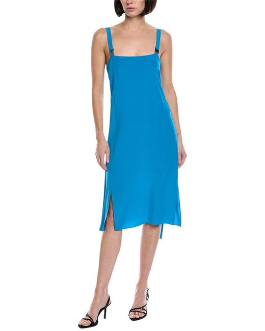 Akris Blue Sleeveless Silk Midi Dress