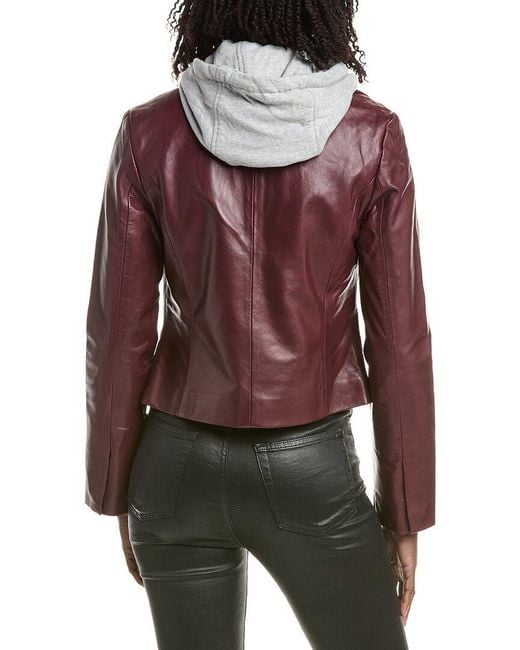 Lamarque Red Removable Bib Leather Jacket