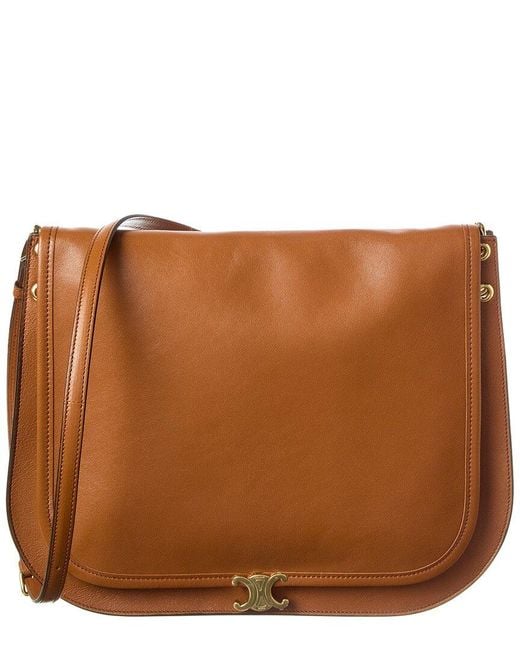 Céline Brown Logo Leather Shoulder Bag