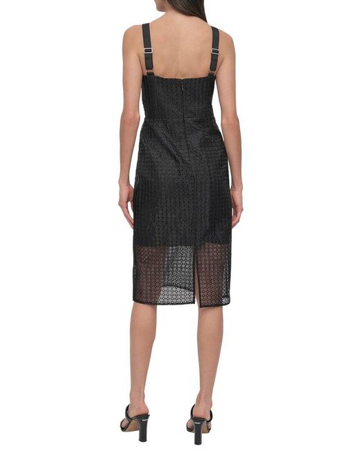 DKNY Black Circle Organza Eyelet Midi Dress
