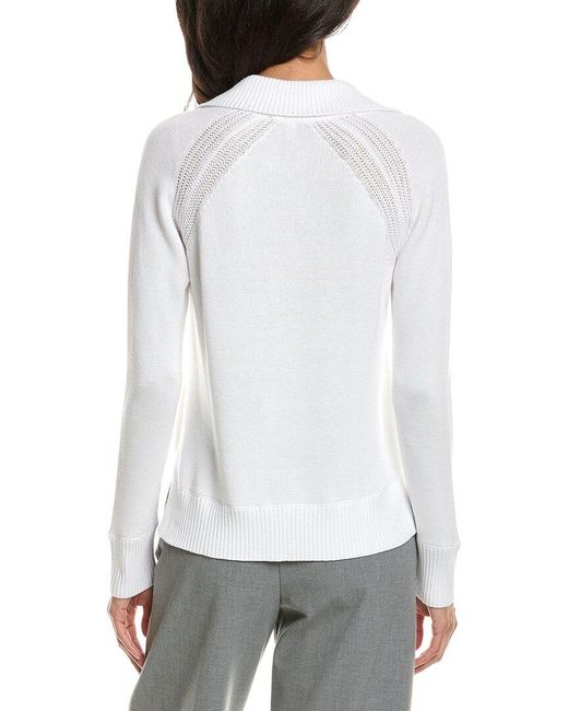 Forte White Split Neck Polo Sweater
