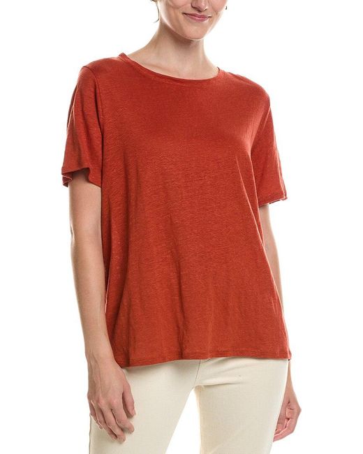 Eileen Fisher Red Crew Linen T-Shirt