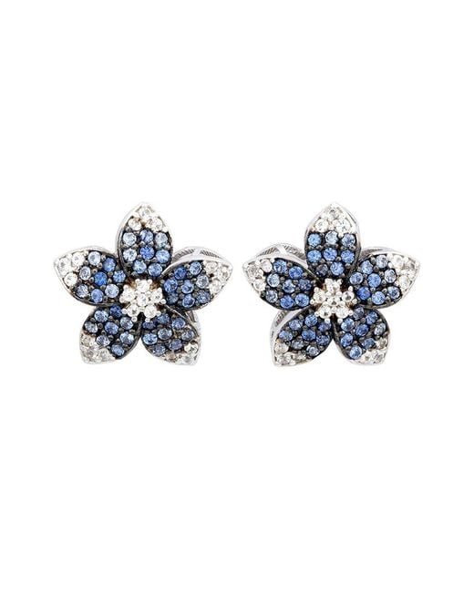 Suzy Levian Blue 0.02 Ct. Tw. Diamond & Sapphire & Created Sapphire Flower Earrings