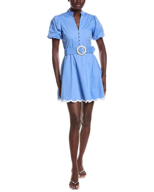 Sail To Sable Blue Belted Puff Sleeve Tunic Dress
