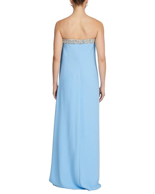 Halston Heritage Blue Fleur Strapless Gown