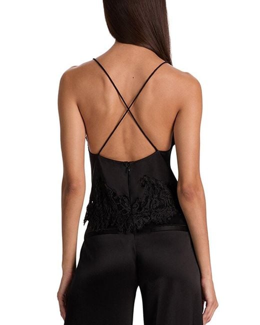 Alice + Olivia Black Claudia V-Neck Lace Slip Top