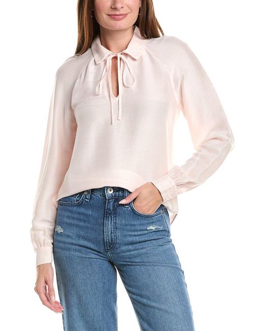 Bella Dahl Blue Long Sleeve Raglan Silk-Blend Pullover