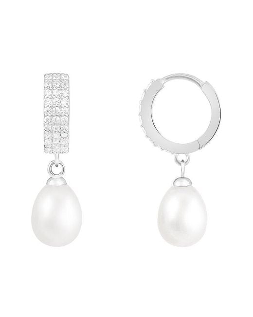 Splendid White 7.5-8Mm Pearl Cz Huggie Earrings