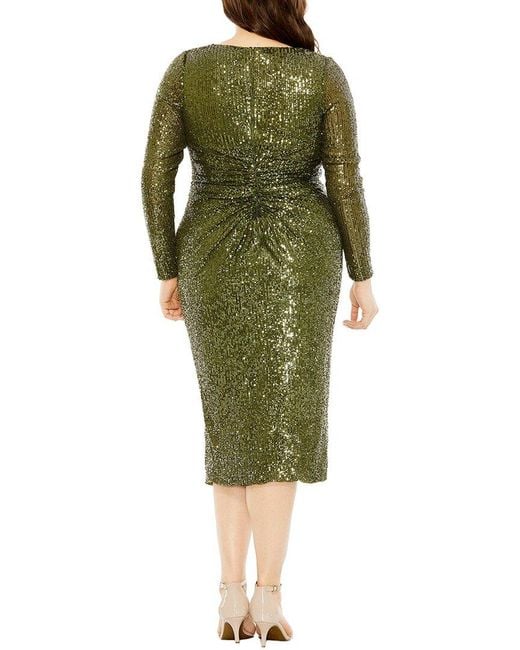 Mac Duggal Green Plus Sequin Gathered Waist Dress
