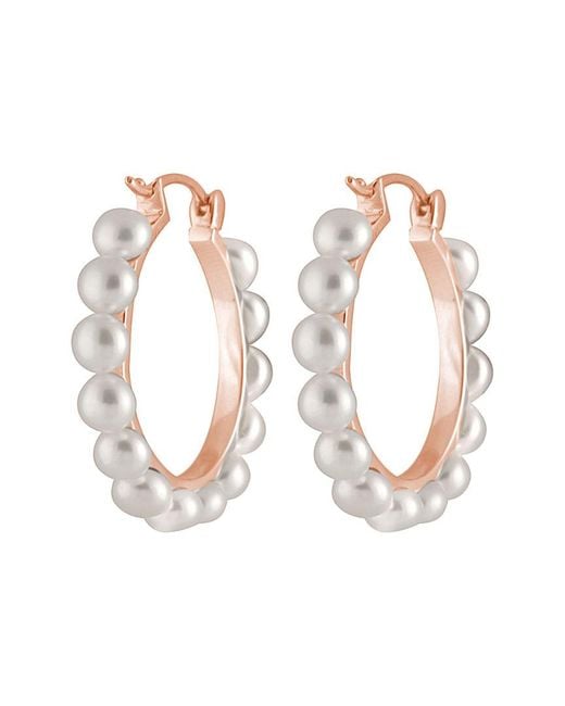 Splendid White 14K Rose Vermeil 4-5Mm Freshwater Pearl Hoops