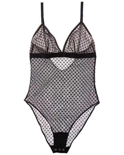 Wolford Black Sheer Logo Triangle Bodysuit