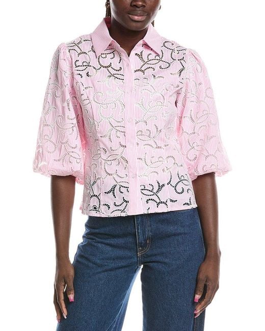 Gracia Red Floral Lace Puff Sleeve Top