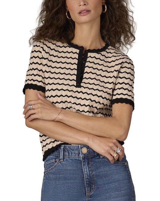 Wit & Wisdom Multicolor Short Sleeve Round Neck Placket Sweater