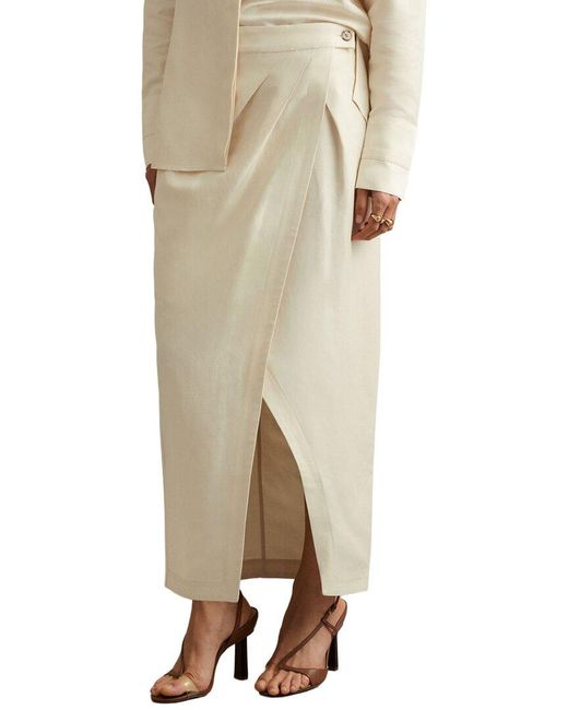 Reiss Natural Caro Slip Linen-Blend Midi Skirt