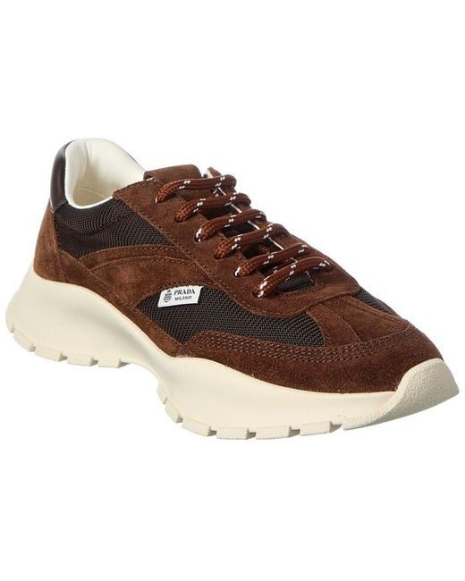 Prada Brown Mesh & Suede Sneaker